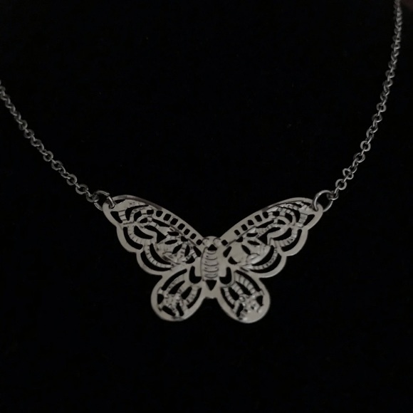 Filigree Silver Butterfly Necklace - Picture 2 of 4